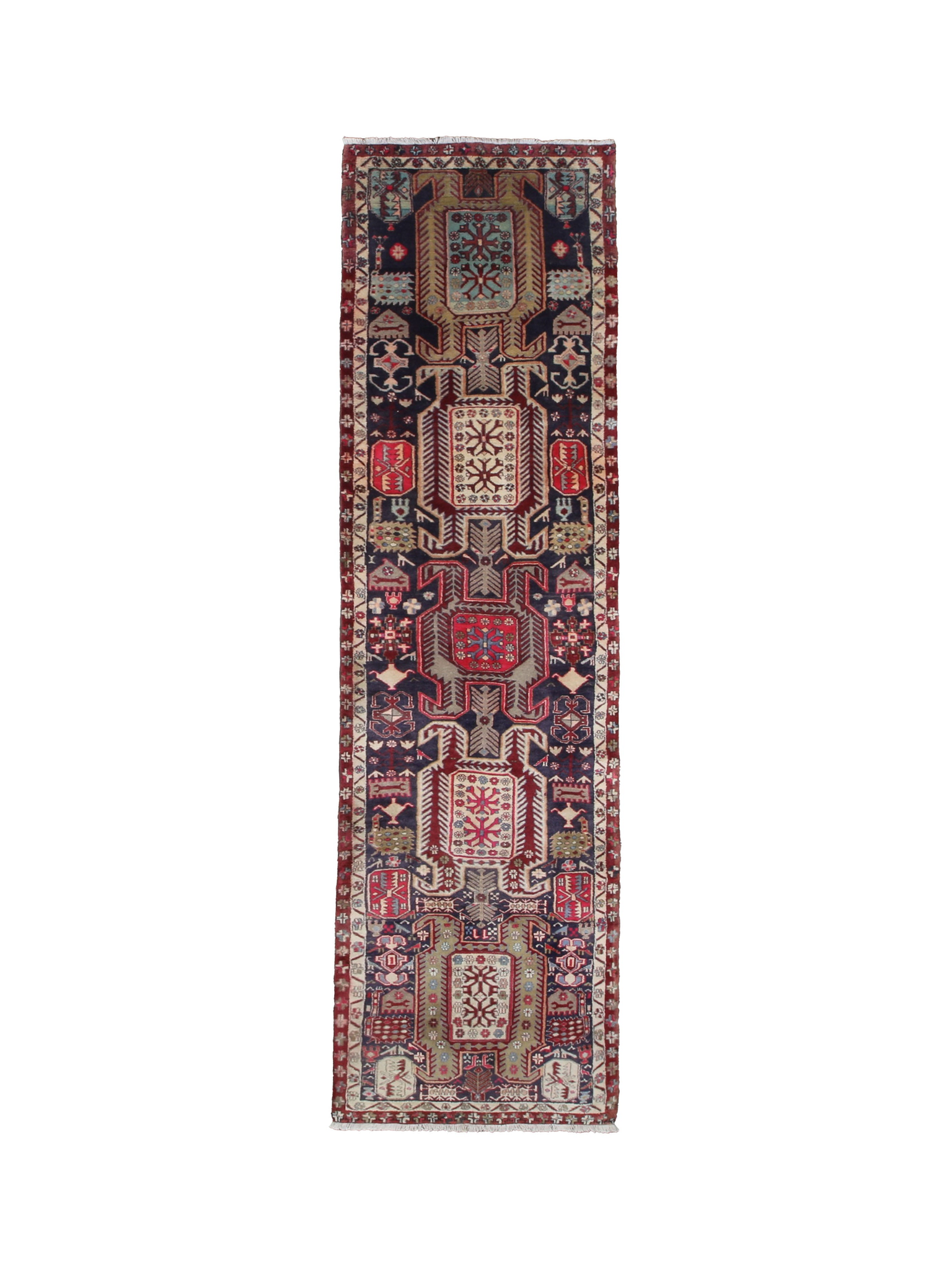 Vintage Ardabil Wool Runner, full rug top view on white background. Additional product photograph; SKU RR 30115.