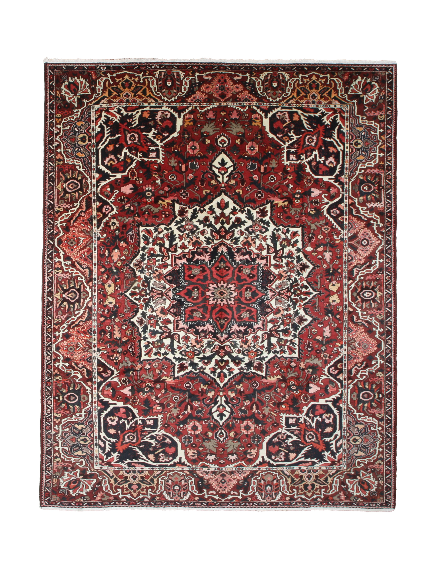 Vintage Chaleshtor Bakhtiari Wool Rug, full rug top view on white background. Additional product photograph; SKU 30536.