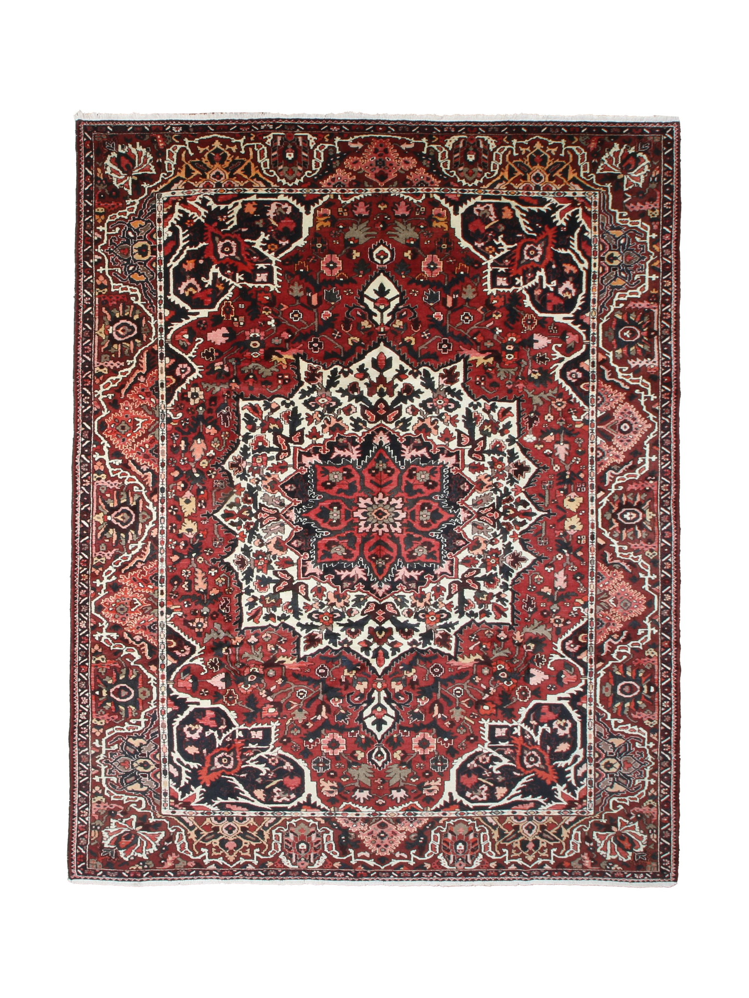 Vintage Chaleshtor Bakhtiari Wool Rug, full rug top view on white background. Additional product photograph; SKU 30536.