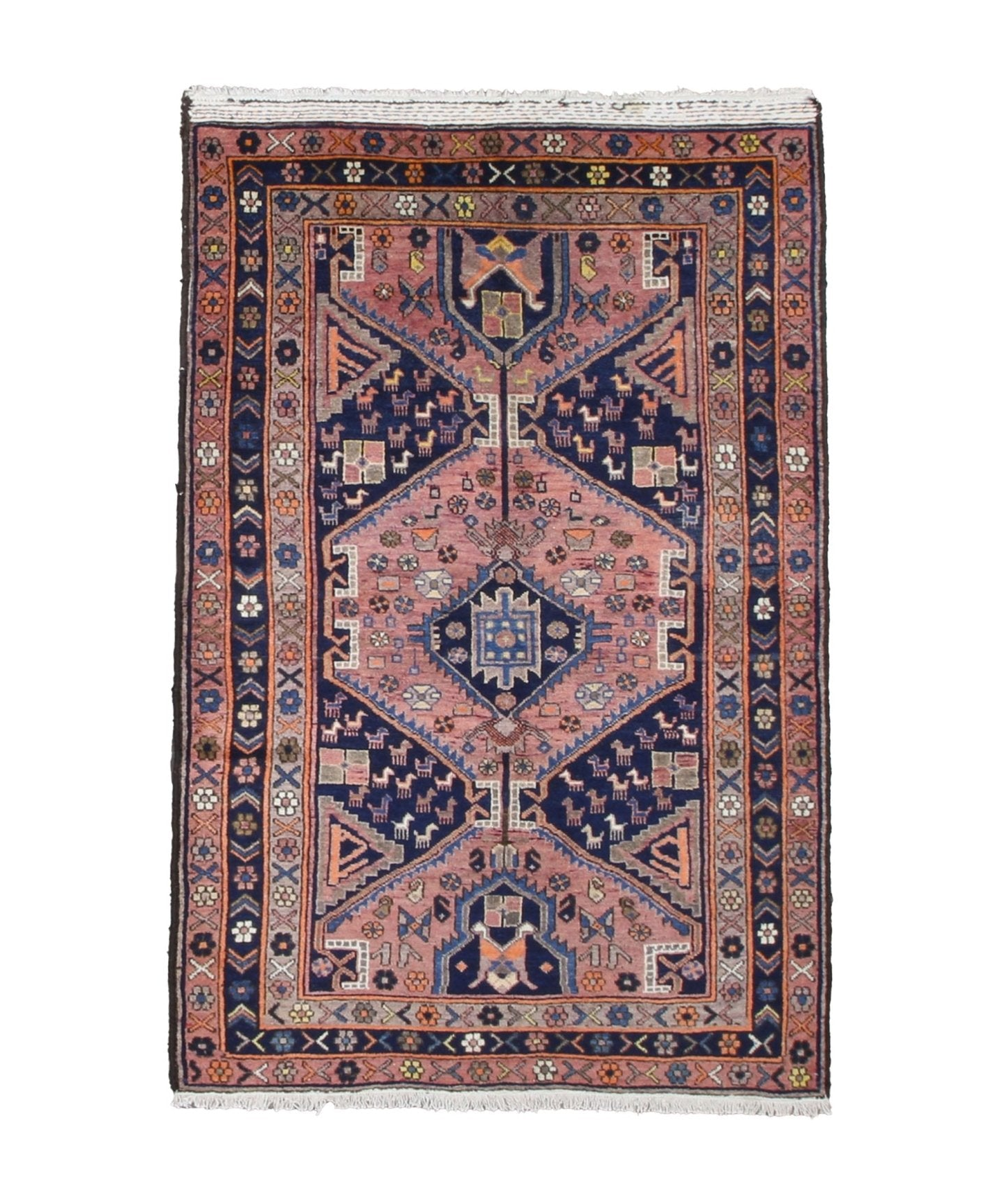 Vintage Afshar Luri Rug, top view on white background, hand-knotted wool pile. SKU RR 32536.