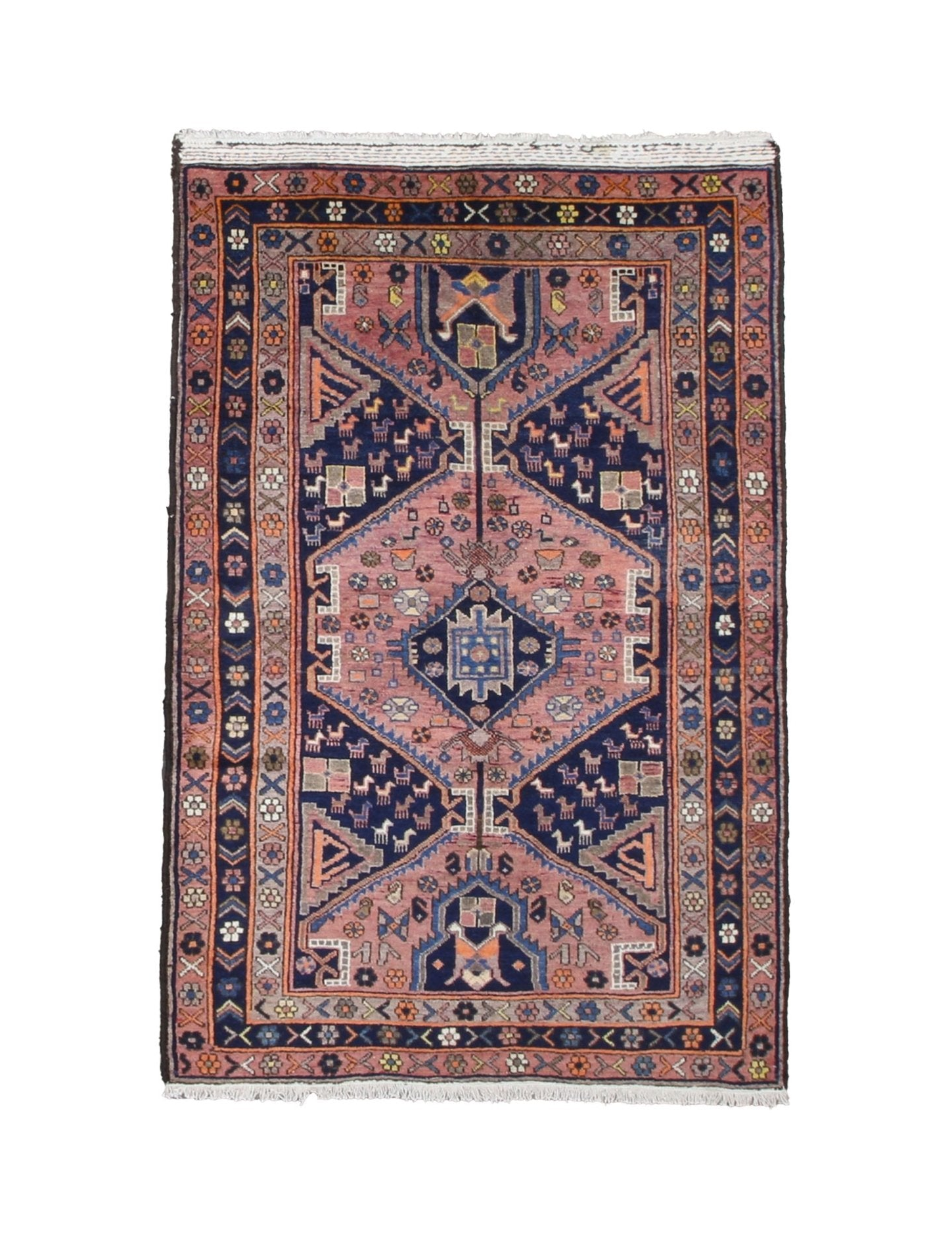 Vintage Afshar Luri Rug, top view on white background, hand-knotted wool pile. SKU RR 32536.