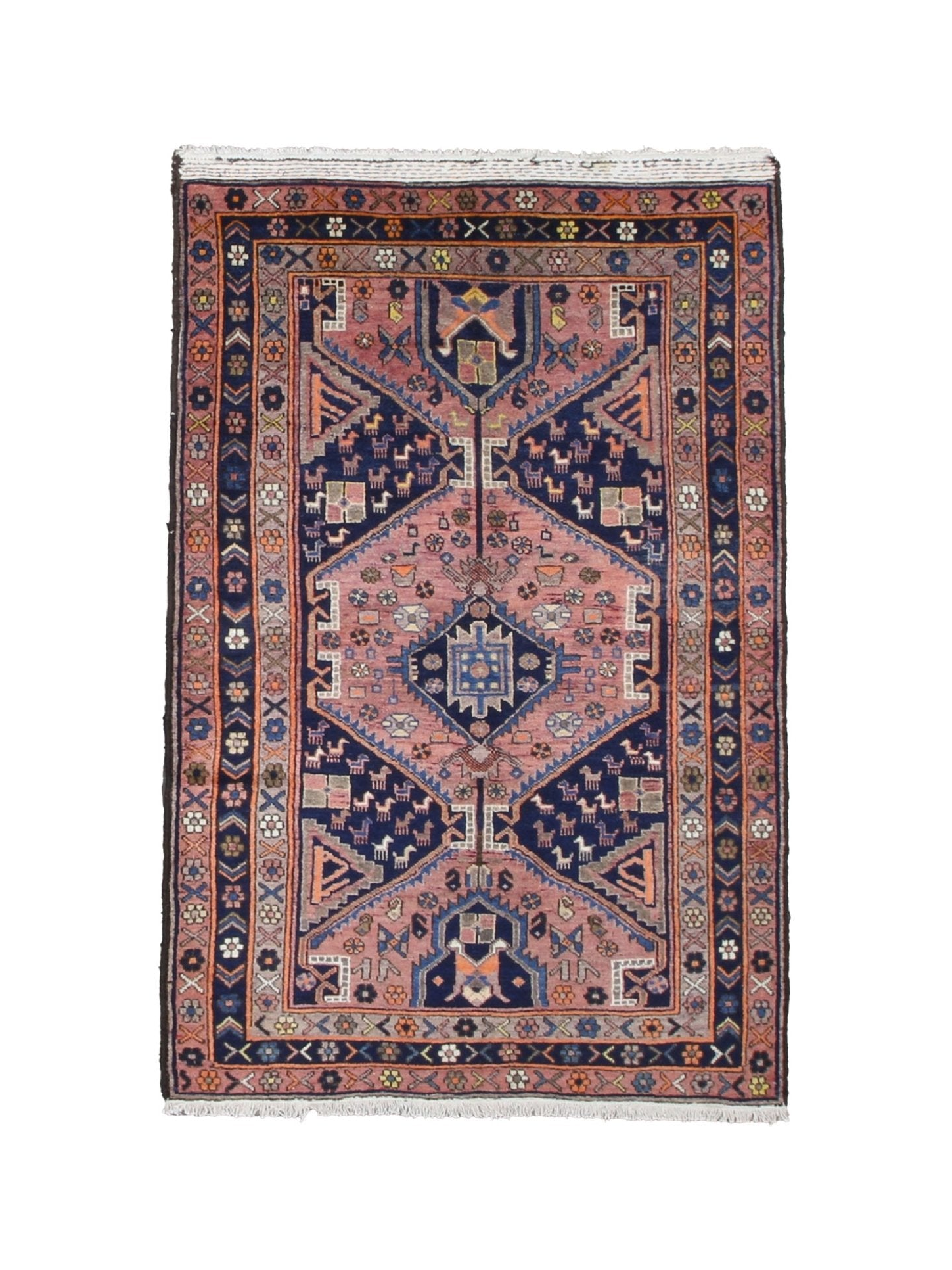Vintage Afshar Luri Rug, top view on white background, hand-knotted wool pile. SKU RR 32536.