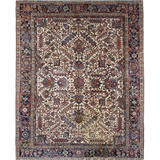 Vintage Mehravan Heriz Rug — Dense Allover Florals in Muted Beige & Blue | 8' × 10'2"