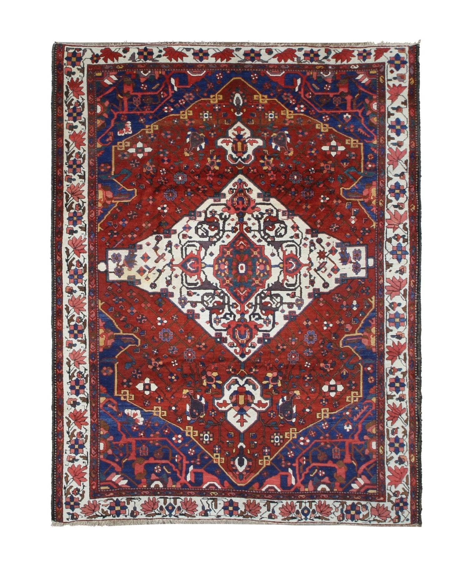 Vintage Chaleshtor Bakhtiari Rug, top view on white background, hand-knotted wool pile. SKU 108870.