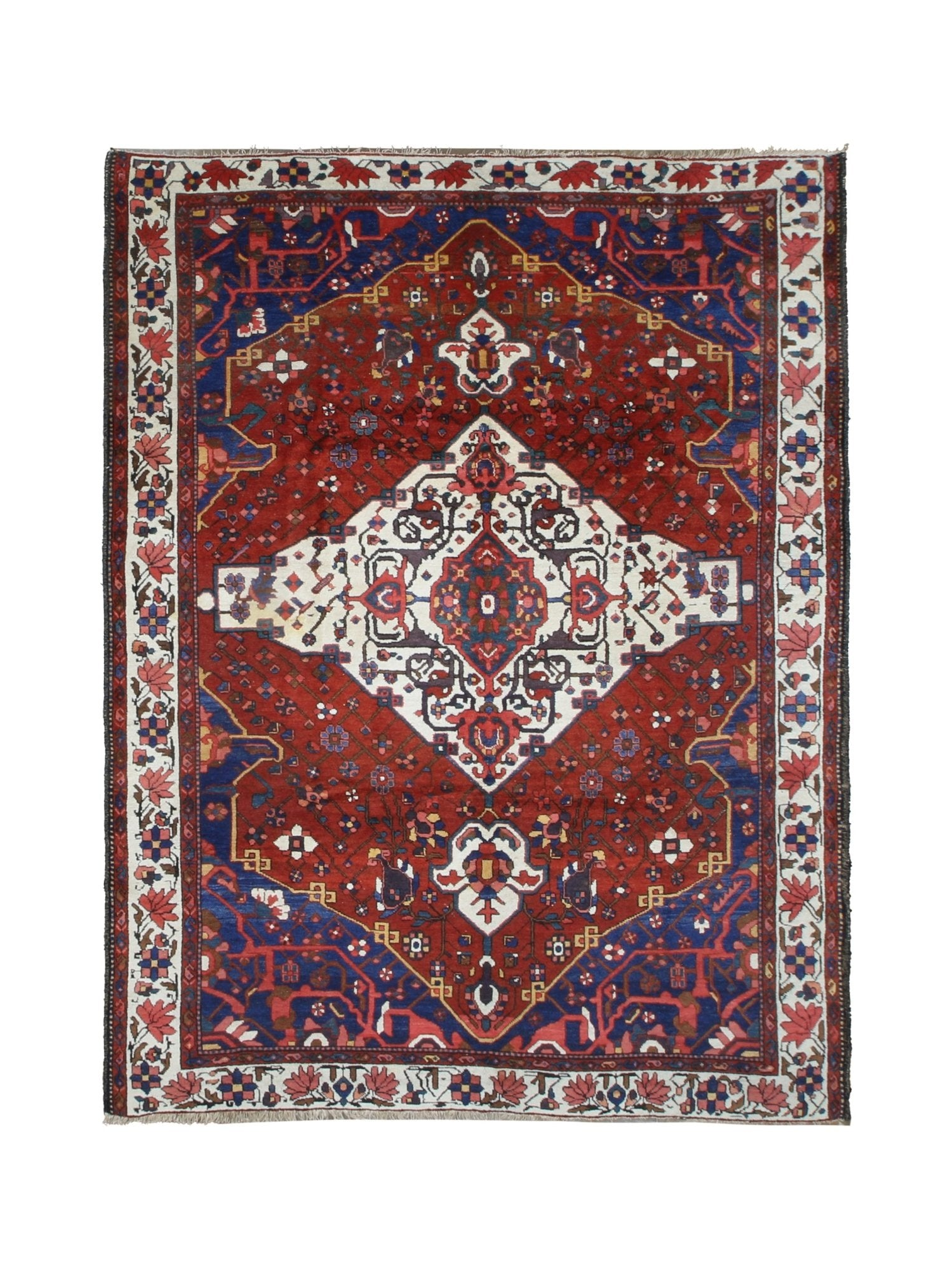Vintage Chaleshtor Bakhtiari Rug, top view on white background, hand-knotted wool pile. SKU 108870.