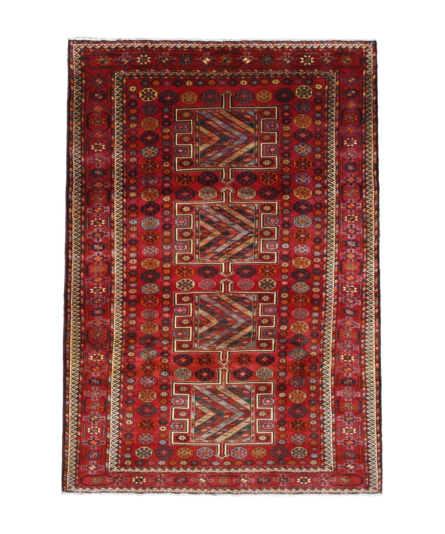 Vintage Quchan Kurdish Rug, top view on white background, hand-knotted wool pile. SKU RR32561.