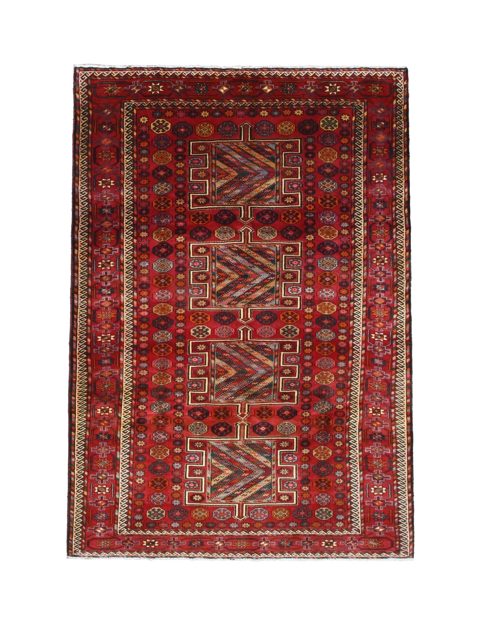 Vintage Quchan Kurdish Rug, top view on white background, hand-knotted wool pile. SKU RR32561.
