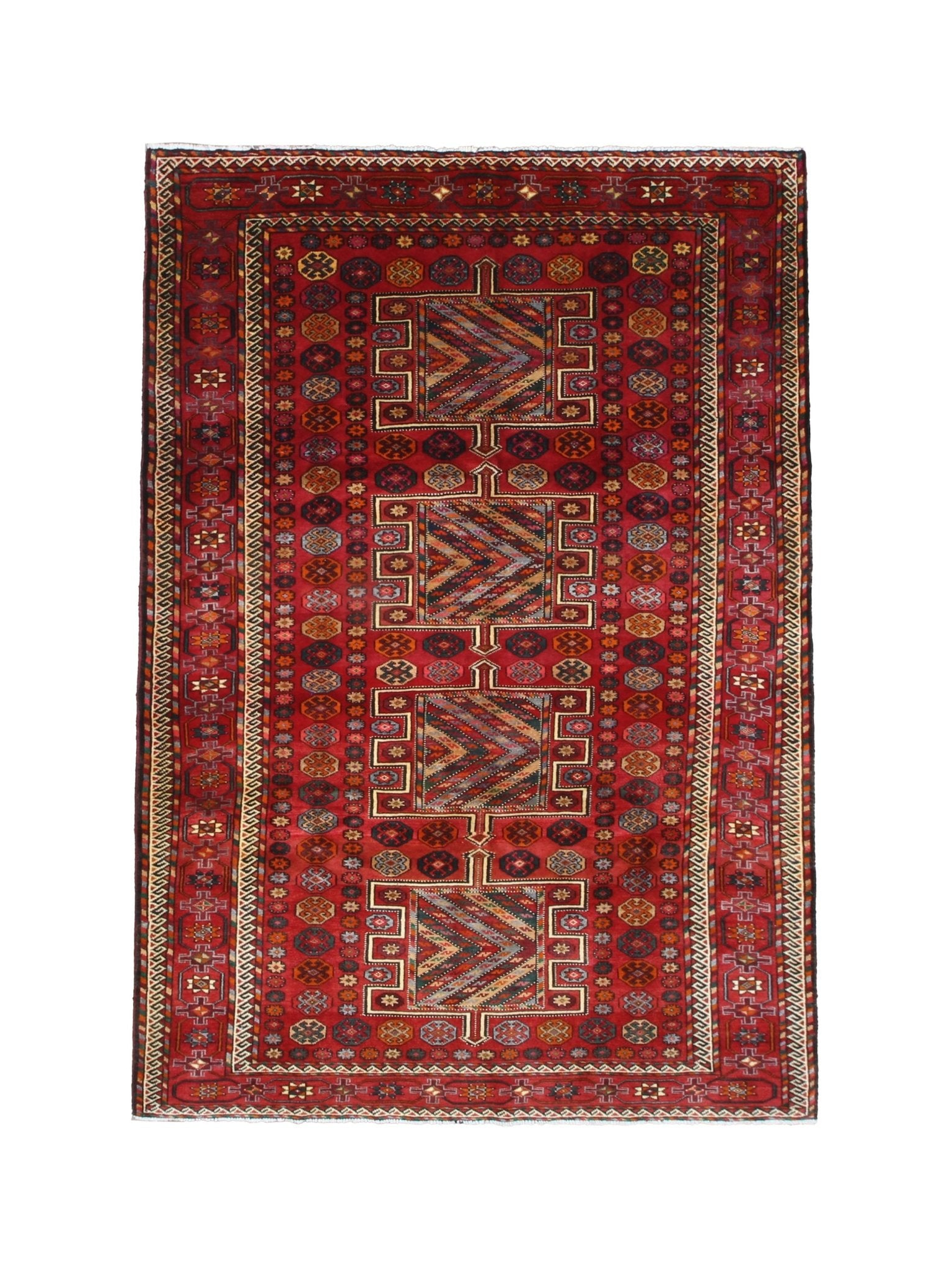 Vintage Quchan Kurdish Rug, top view on white background, hand-knotted wool pile. SKU RR32561.