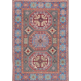 Full front view of blue & ivory Kazak-inspired wool rug 29647.