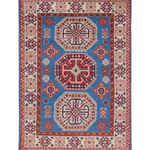 Full front view of blue & red Kazak-inspired wool rug 29648.
