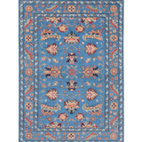 Full front view of blue & red Kazak-inspired wool rug 29649.