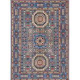 Full front view of blue & ivory Kazak-inspired wool rug 29651.
