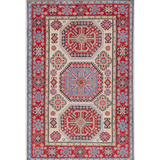 Full front view of ivory & red Kazak-inspired wool rug 29652.