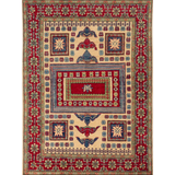 Full front view of ivory & red Kazak-inspired wool rug 19311.