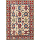 Full front view of ivory & blue Kazak-inspired wool rug 19419.