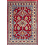 Full front view of red & blue Kazak-inspired wool rug 21987.