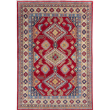 Full front view of red & blue Kazak-inspired wool rug 21987.