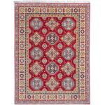 Full front view of red & blue Kazak-inspired wool rug 21988.