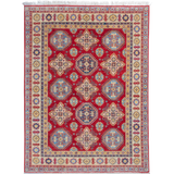 Full front view of red & blue Kazak-inspired wool rug 21988.