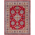 Full front view of red & ivory Kazak-inspired wool rug 21991.
