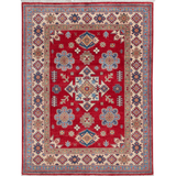 Full front view of red & ivory Kazak-inspired wool rug 21991.