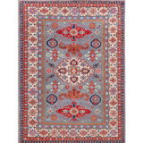 Full front view of blue & red Kazak-inspired wool rug 29345.