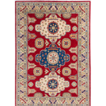 Full front view of red & ivory Kazak-inspired wool rug 22082.