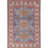 Full front view of blue & red Kazak-inspired wool rug 24986.