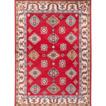 Full front view of red & blue Kazak-inspired wool rug 24995.