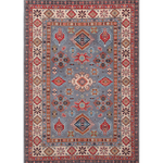 Full front view of blue & red Kazak-inspired wool rug 29339.