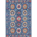 Full front view of blue & red Kazak-inspired wool rug 29635.