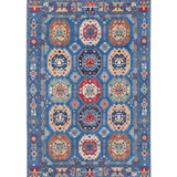 Full front view of blue & red Kazak-inspired wool rug 29635.