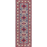 Full front view of blue & ivory Kazak-inspired wool runner 29657.