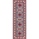 Full front view of blue & ivory Kazak-inspired wool runner 29657.