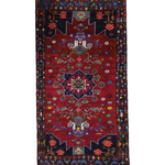 Persian Hamadan Rug, top view on white background, hand-knotted wool with red colouring. SKU RR 33017.