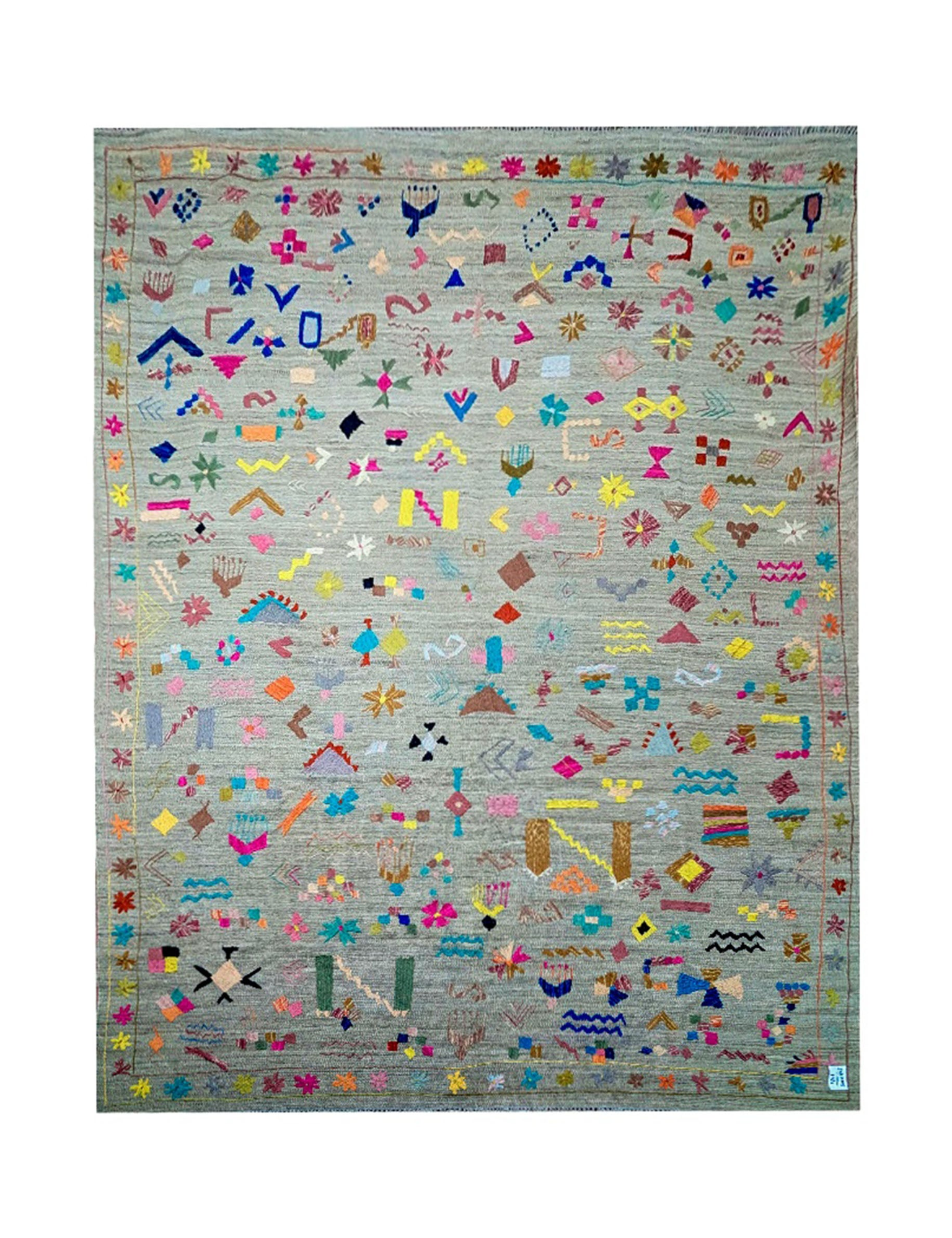 Afghan Suzani Needlework Kilim | 243 x 300 cm | Code 18006 — full rug view