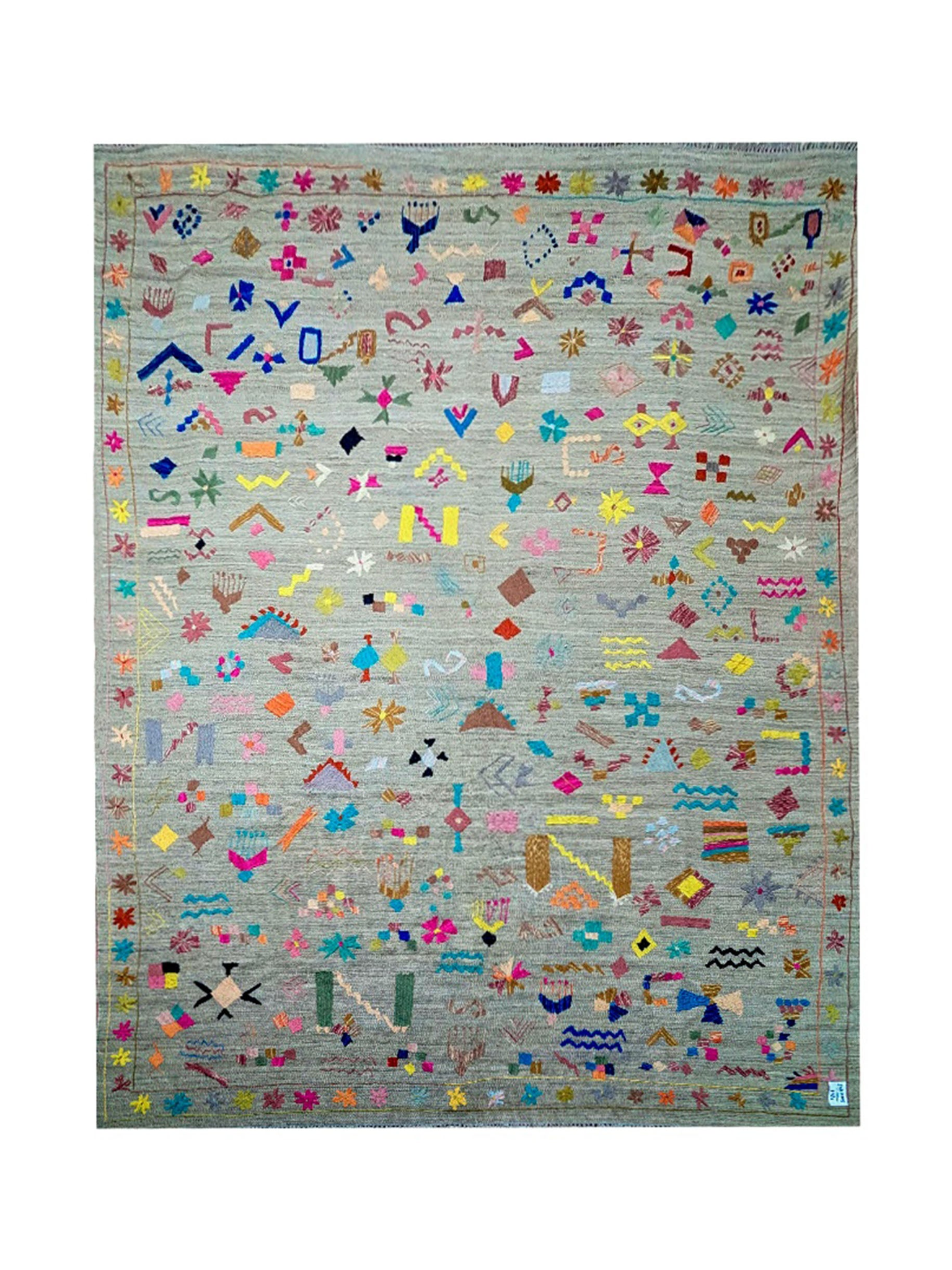 Afghan Suzani Needlework Kilim | 243 x 300 cm | Code 18006 — full rug view