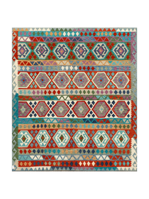 Geometric Bands in Teal & Orange | 8'5" × 9'8" (257 × 295 cm)