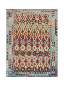 Diamond Rows in Red & Pale Blue | 8'9" × 11'8" (266 × 355 cm)