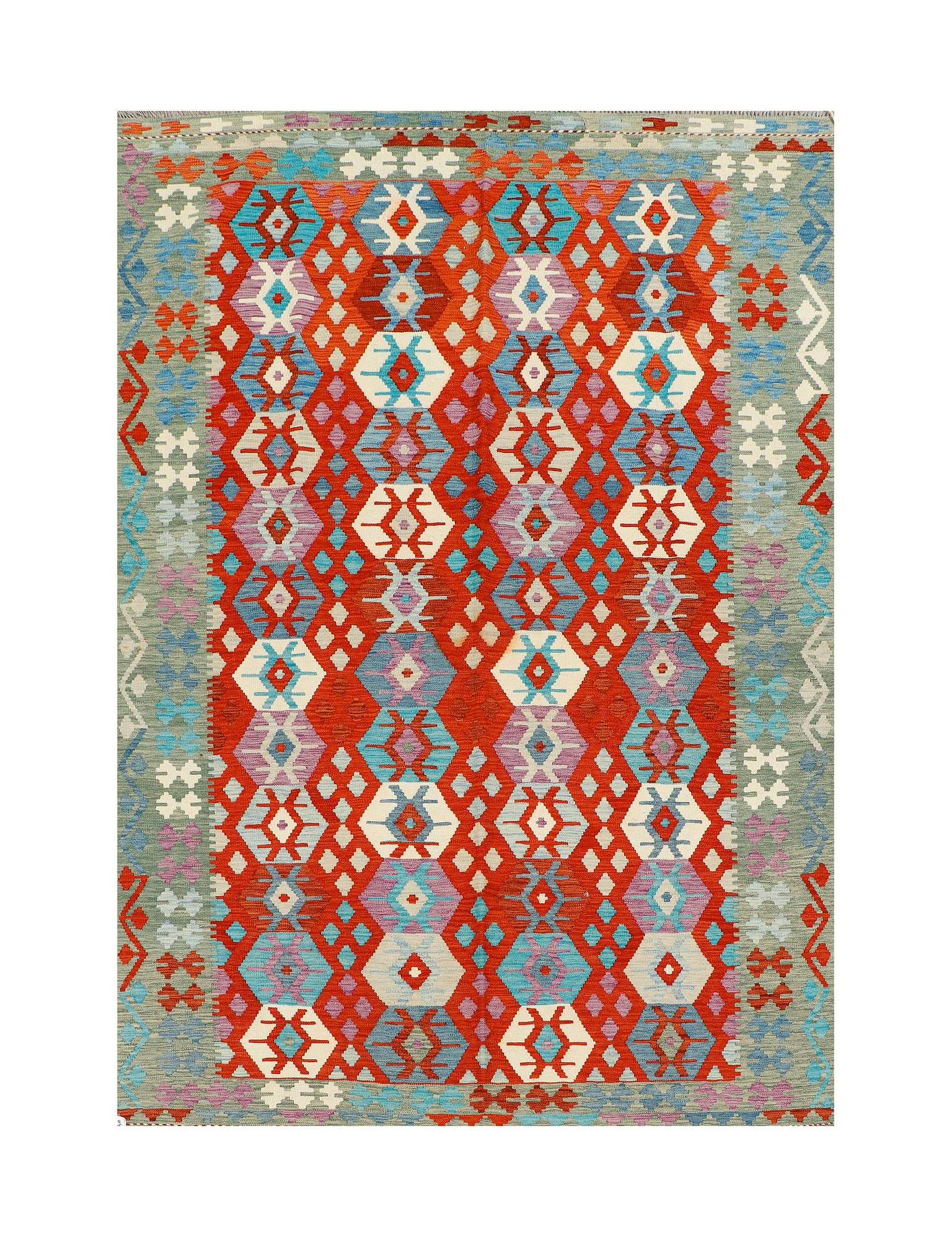 Afghan Maimana Kilim | 204 x 296 cm | Code 18330 — full rug view