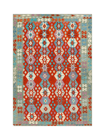 Orange Lattice on Pale Blue | 6'8" × 9'9" (204 × 296 cm)