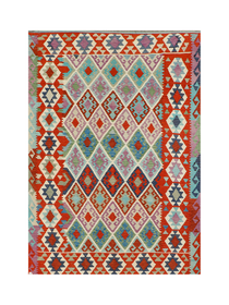 Pale Diamond Field with a Red Border | 6'8" × 9'8" (203 × 295 cm)