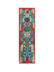 Geometric Medallions in Green & Red | 2'7" × 8'11" (80 × 273 cm)