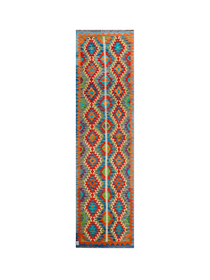 Red & Teal Diamond Chains | 2'9" × 10'2" (84 × 309 cm)