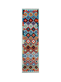 Diamond Lattice in Blue & Orange | 2'7" × 9'6" (79 × 290 cm)