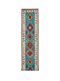 Red Medallions on Teal | 2'8" × 15'11" (81 × 484 cm)