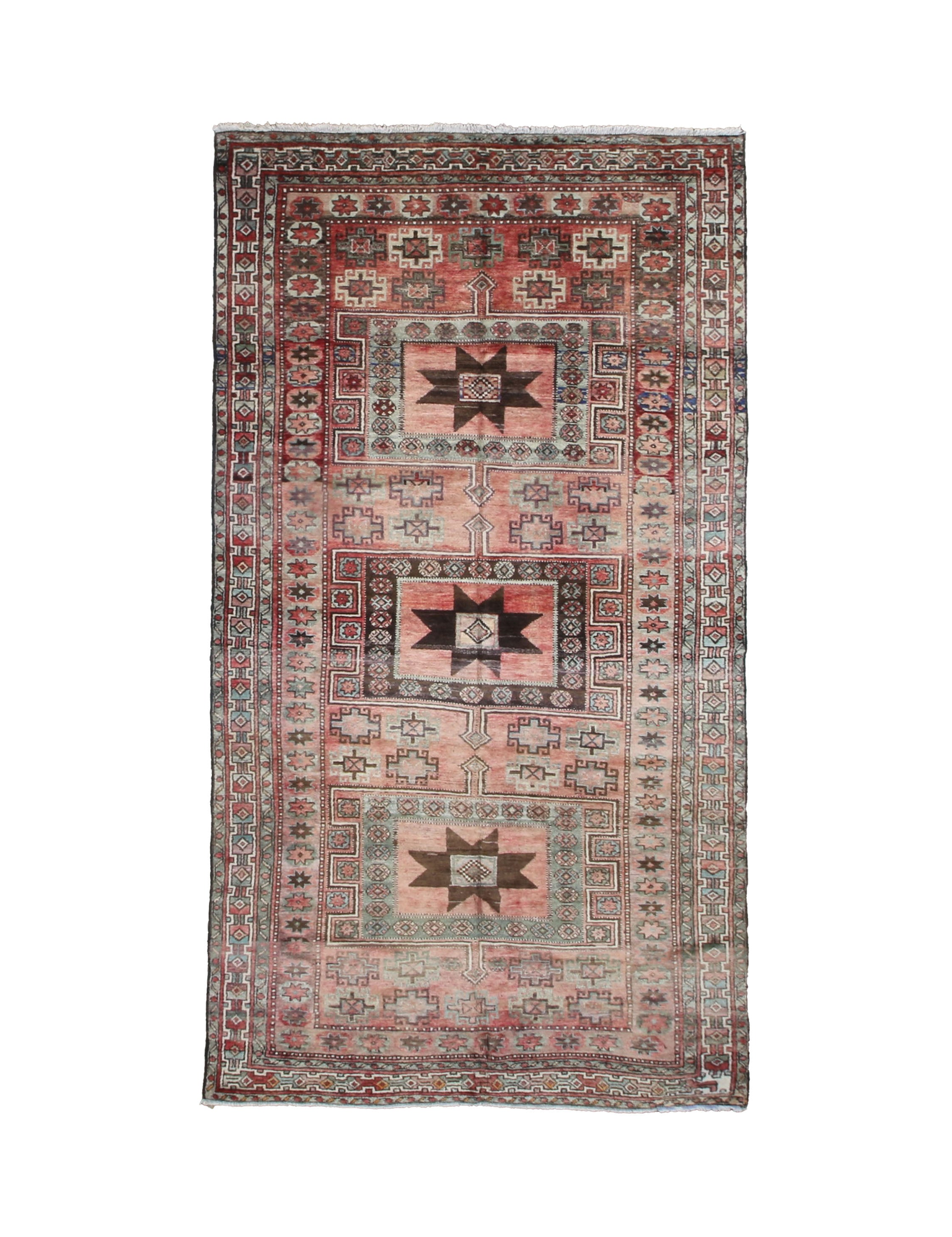 Vintage Hamadan Rug, top view on white background, hand-knotted wool pile. SKU 30496.