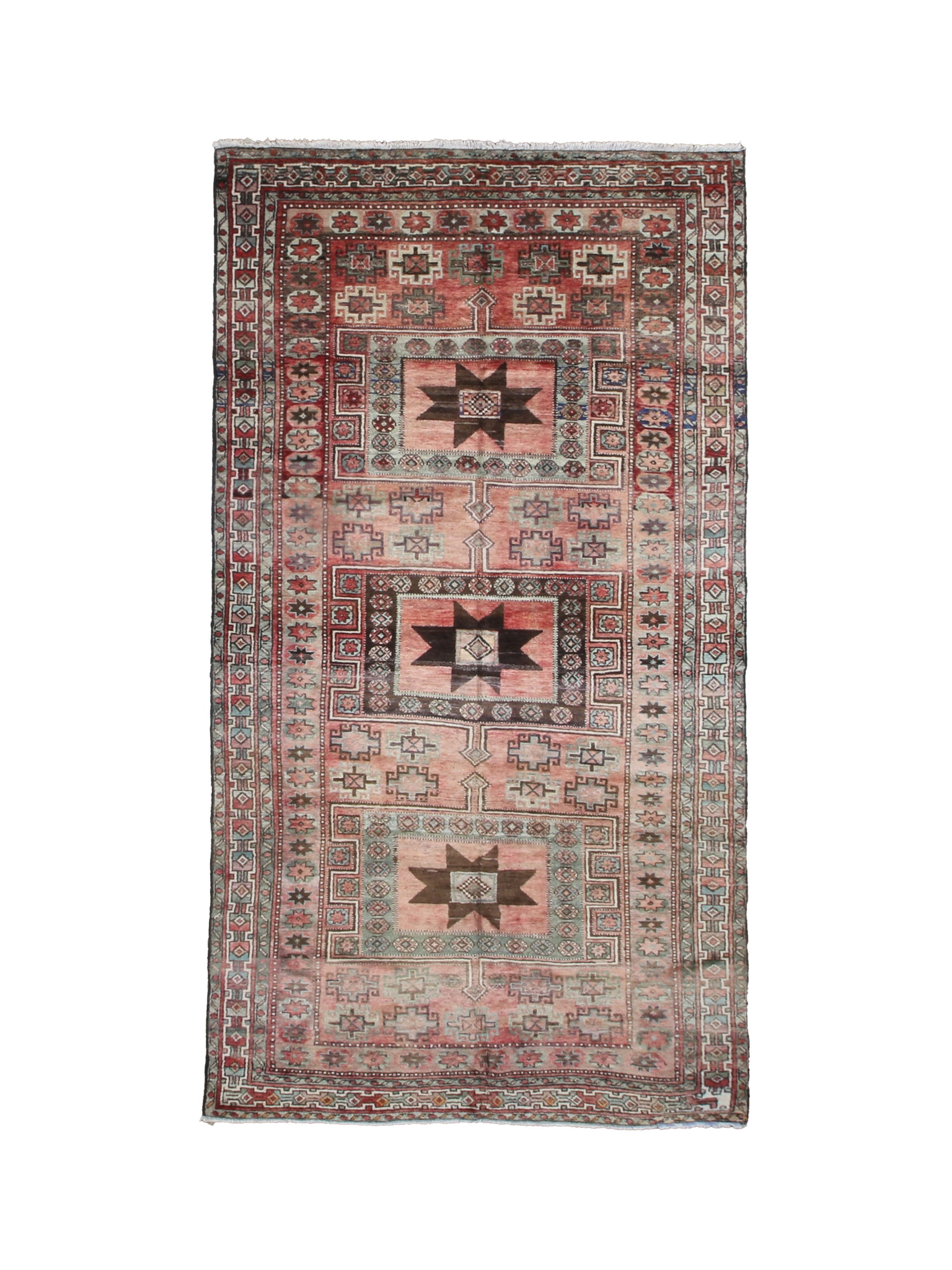 Vintage Hamadan Rug, top view on white background, hand-knotted wool pile. SKU 30496.