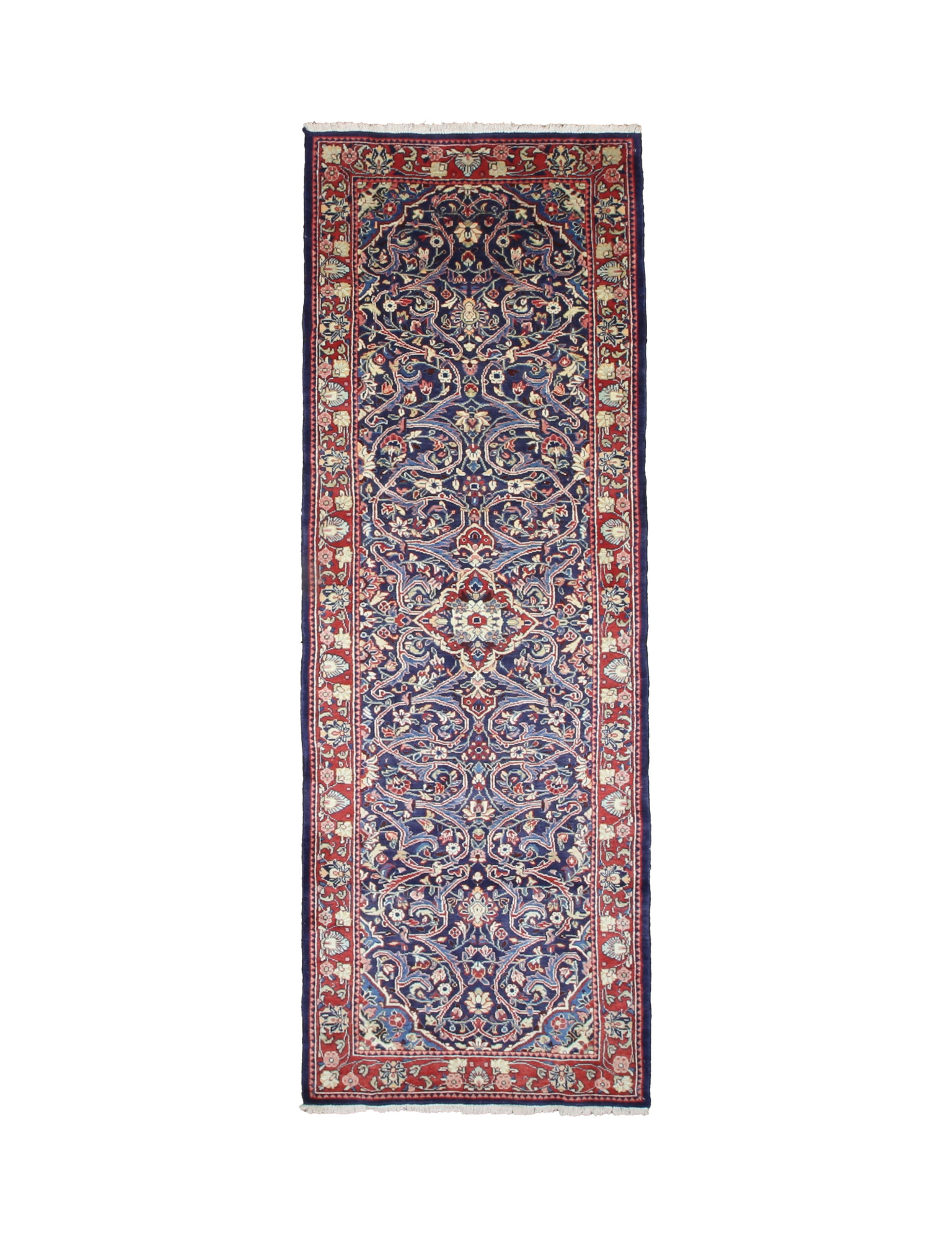 Vintage Arak Runner, top view on white background, hand-knotted wool pile. SKU RR 30663.