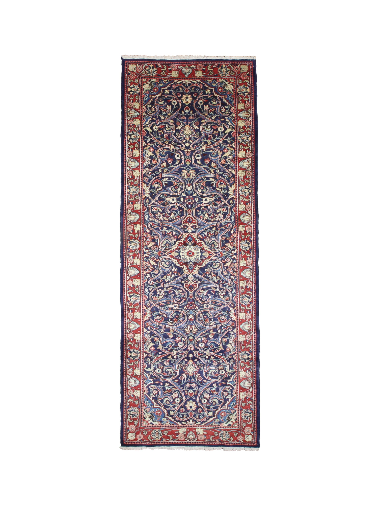 Vintage Arak Runner, top view on white background, hand-knotted wool pile. SKU RR 30663.